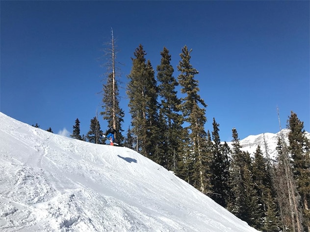 Patient skiing one day after proton beam therapy.