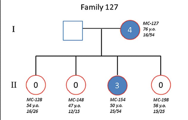 المعلومات الوراثية التمثيلية للعائلات المصابة بحثل القرنية البطانية (حثل فوكس)