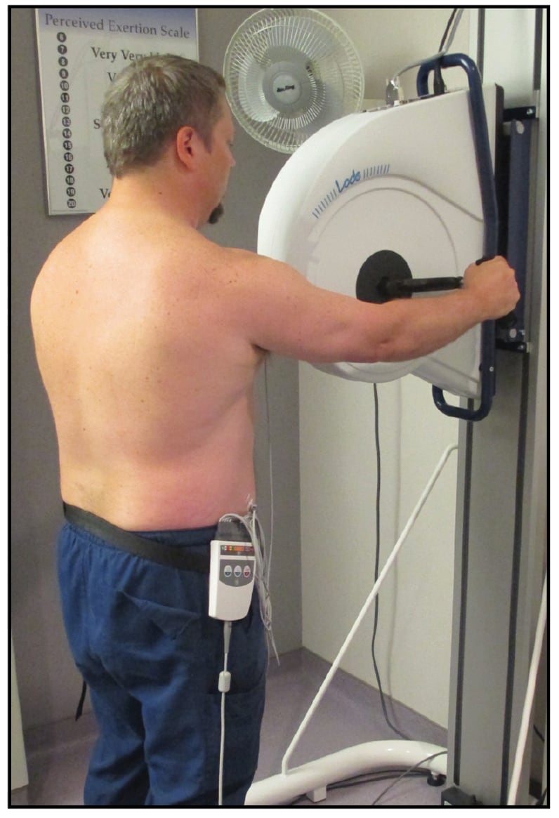 Image of standing arm ergometer stress testing