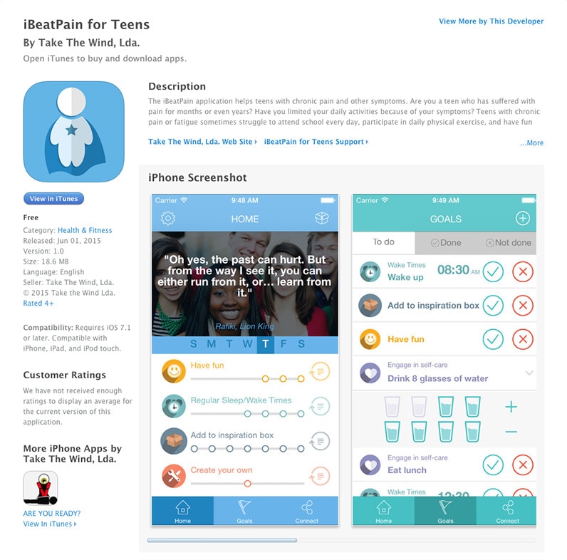 صفحة متجر iTunes‏ لتطبيق ‏iBeatPain