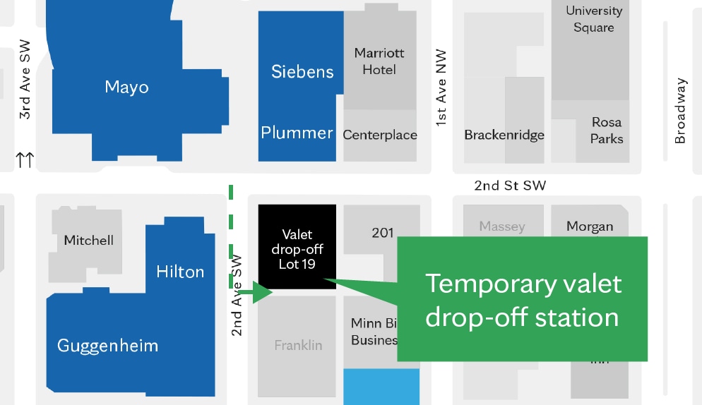 Map of construction work at Mayo Clinic Rochester