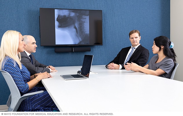 The team of the Swallowing Clinic at Mayo Clinic Arizona reviews a patient’s images.