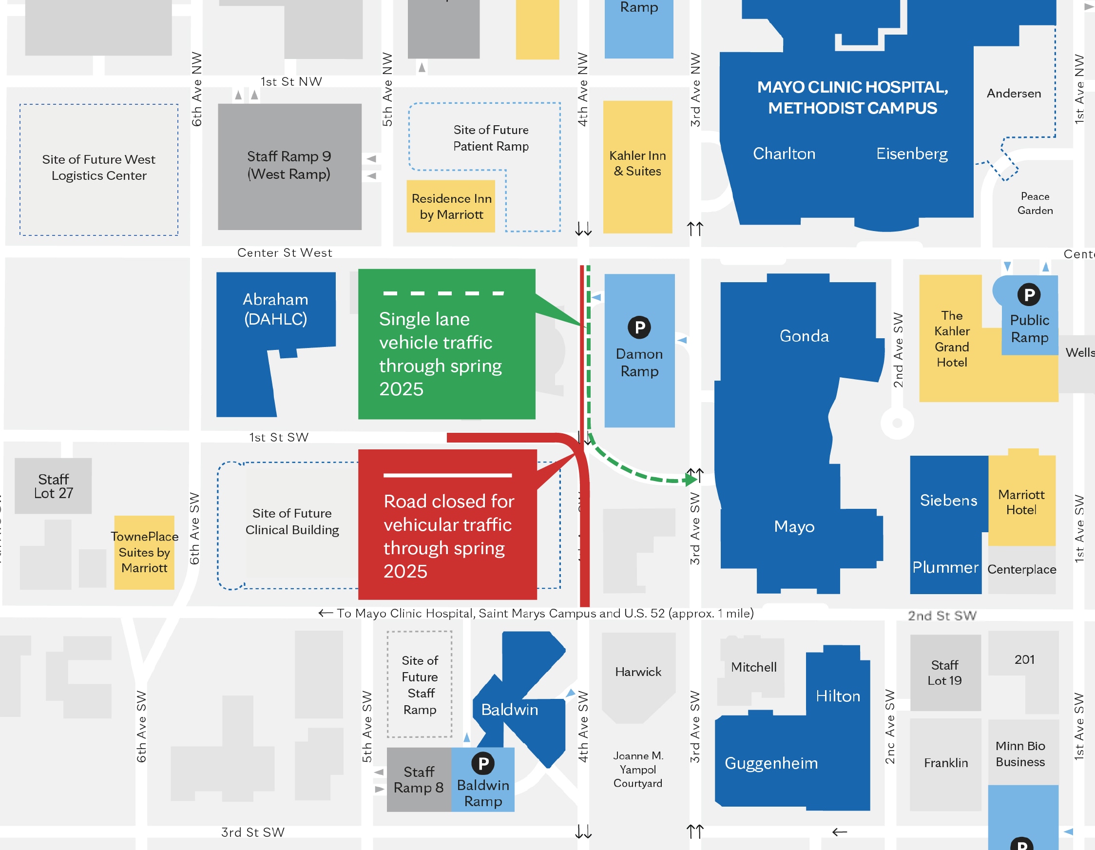 Map of construction work at Mayo Clinic Rochester