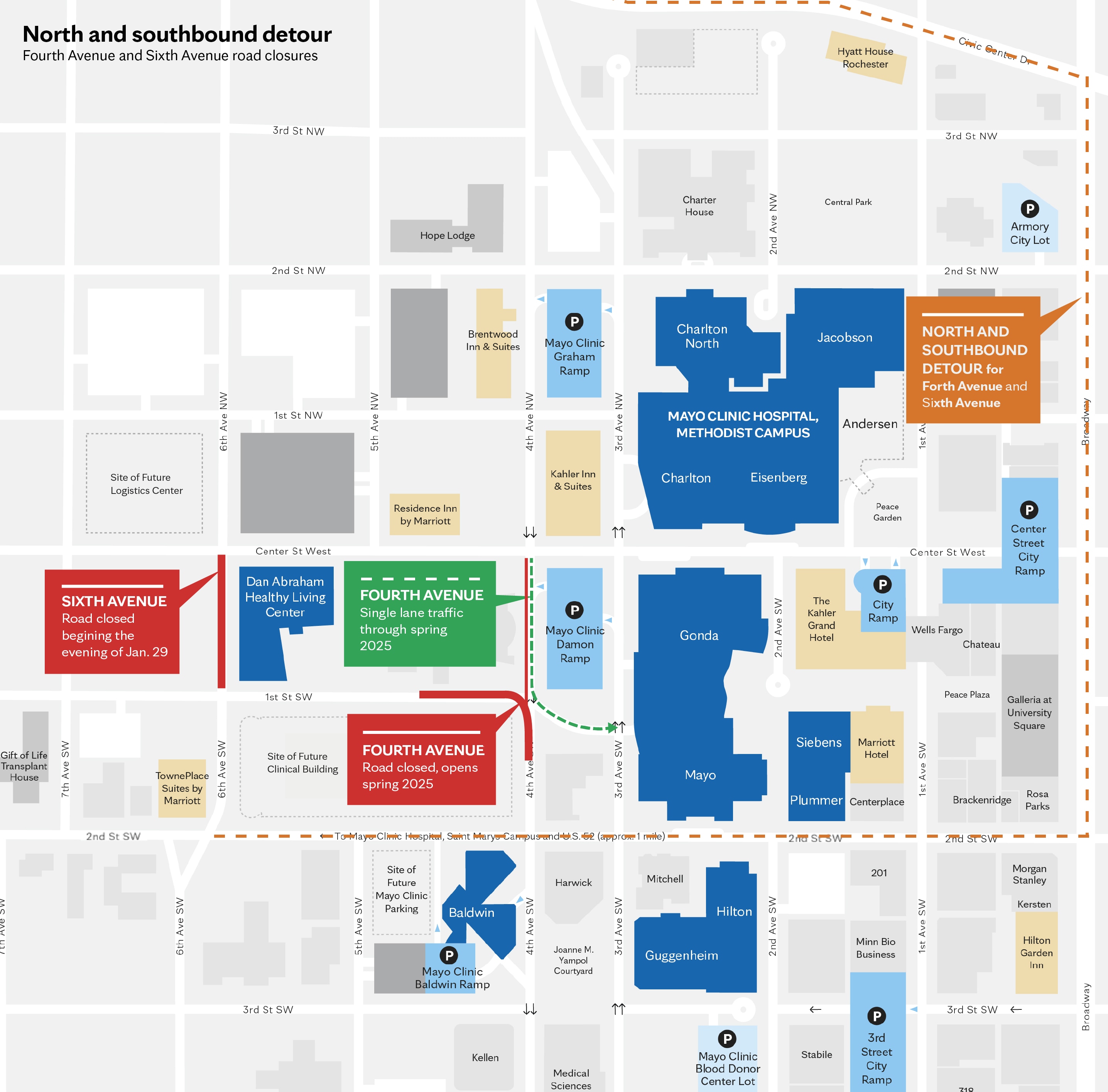 Map of construction work at Mayo Clinic Rochester