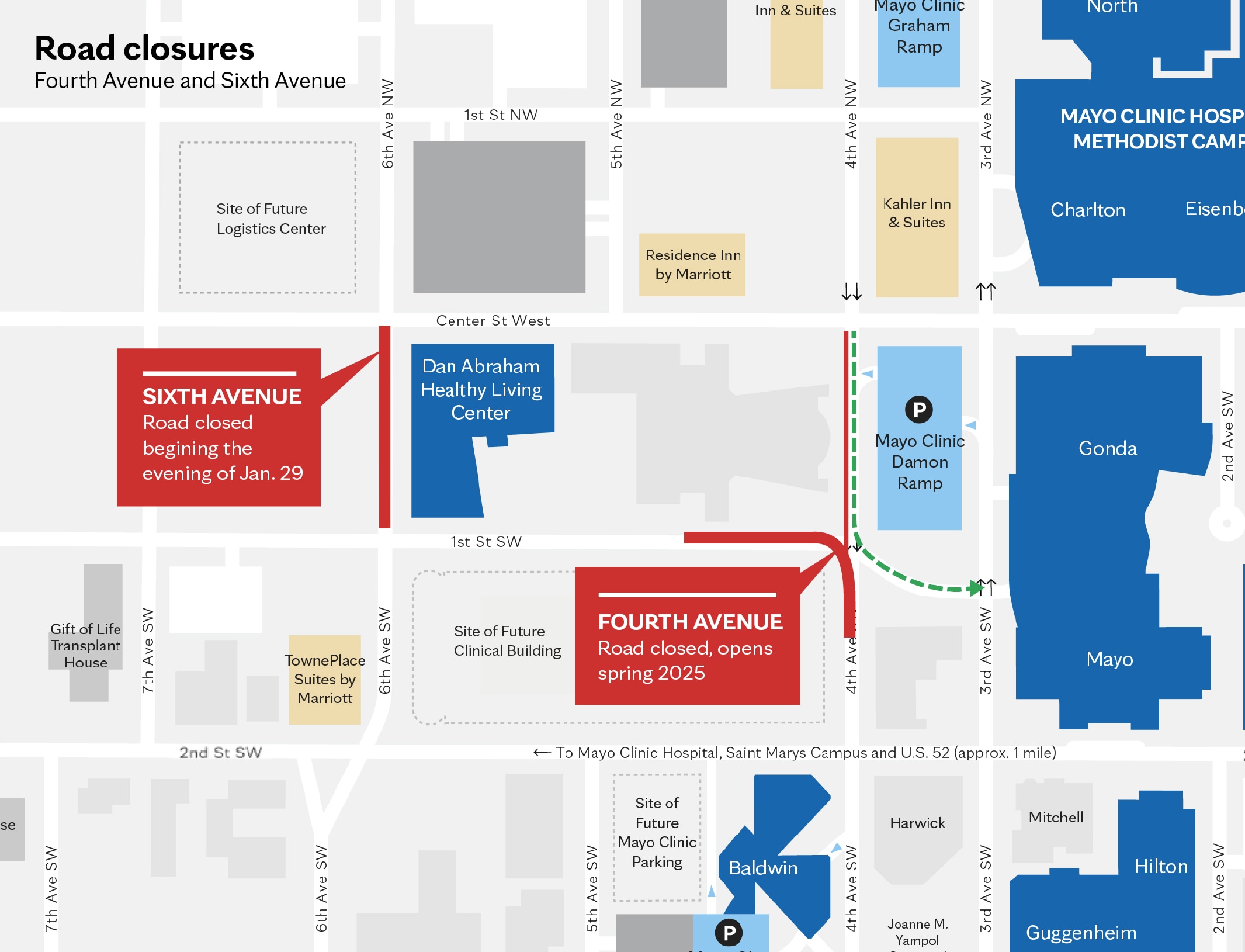 Map of construction work at Mayo Clinic Rochester