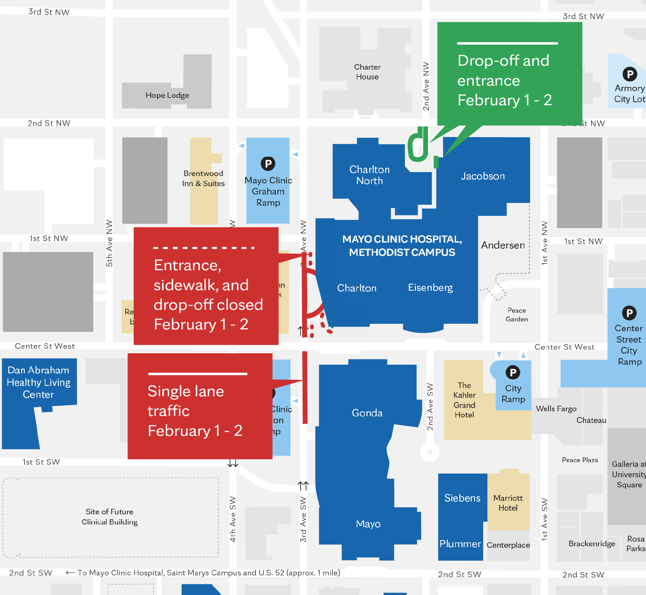 Map of construction work at Mayo Clinic Rochester