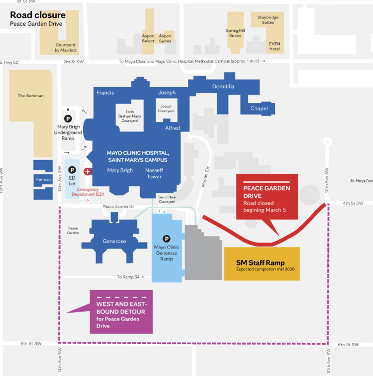 Map of construction work at Mayo Clinic Rochester