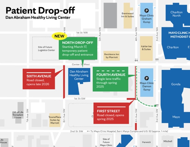 Map of construction work at Mayo Clinic Rochester